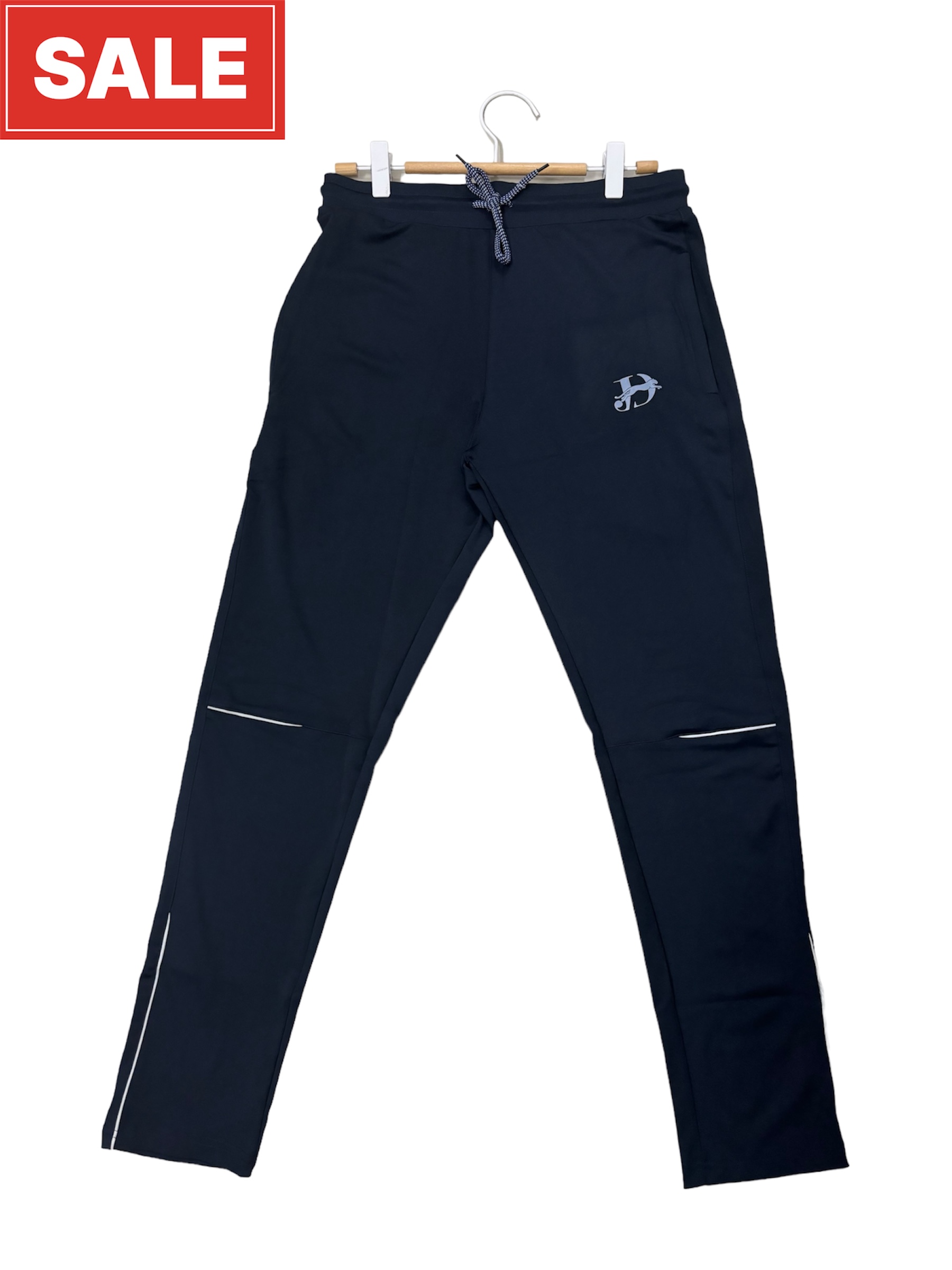 Navy blue Taiwan Lycra Running Trackpants with white strips